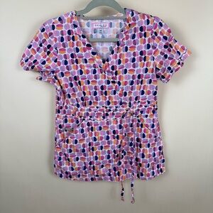 Koi Multicolor Patterned Wrap Scrub Top XS